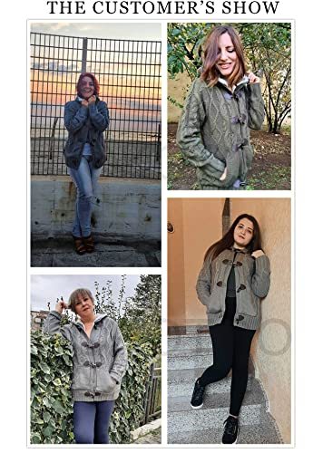 Womens 2022 Winter Hooded Cardigans Button Up Cable Knit Sweater Coat Outerwear with Pockets