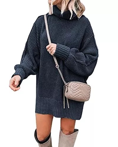 Women Fashion Sweater Short Dress Long Sleeve Turtleneck Oversized Fall Winter Soft Chunky Knit Pullover Sweaters