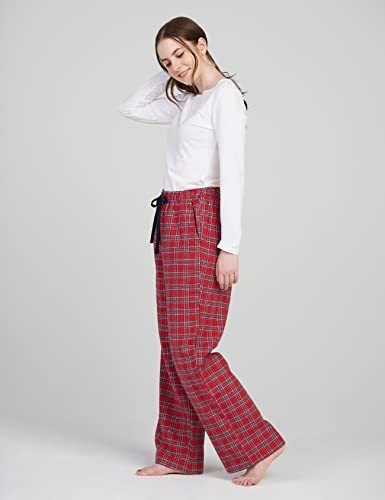 Women's Flannel Pajama Pants, Plaid 100% Cotton Pajamas, Comfy Lounge Sleep Pants with Drawstring and Pockets L74