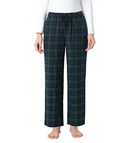 Women's Flannel Pajama Pants, Plaid 100% Cotton Pajamas, Comfy Lounge Sleep Pants with Drawstring and Pockets L74