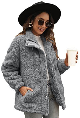 Womens Sherpa Jacket Warm Winter Teddy Bear Coat Casual Fleece Zip Up Oversized Loose Faux Shearling Outwear with Pockets