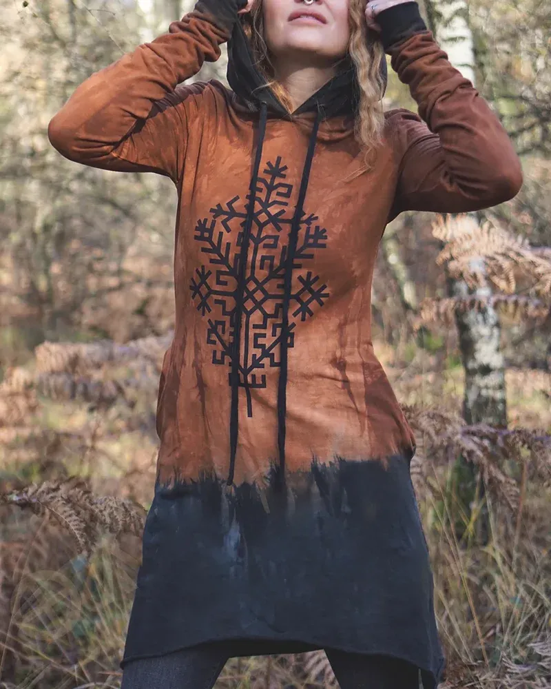 Women's Retro Folklore Print Hoodie