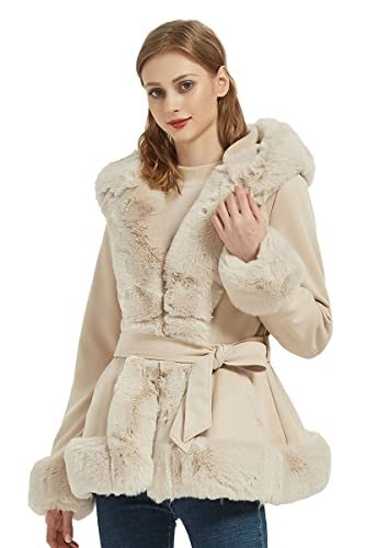 Faux Suede Leather Coat Women Fall and Winter Fashion Hood Jacket with Fur Collar
