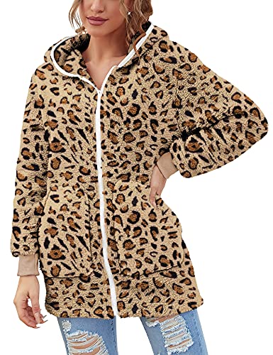 Women Oversized Sherpa Hoodie Fuzzy Fleece Jacket Zip Up Long Sleeve Winter Coat with Pockets