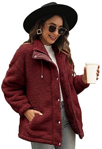 Womens Sherpa Jacket Warm Winter Teddy Bear Coat Casual Fleece Zip Up Oversized Loose Faux Shearling Outwear with Pockets