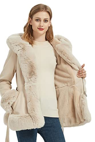 Faux Suede Leather Coat Women Fall and Winter Fashion Hood Jacket with Fur Collar