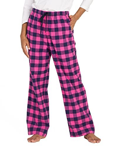 Women's Flannel Pajama Pants, Plaid 100% Cotton Pajamas, Comfy Lounge Sleep Pants with Drawstring and Pockets L74