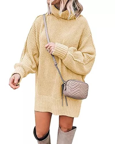 Women Fashion Sweater Short Dress Long Sleeve Turtleneck Oversized Fall Winter Soft Chunky Knit Pullover Sweaters