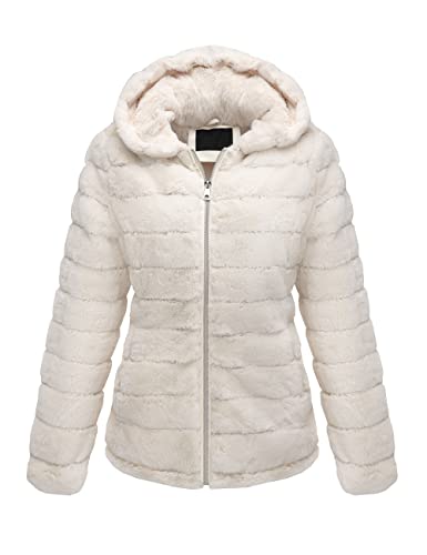 Women's Faux Fur Coat Shearling Fluffy Fuzzy Shaggy Hood Sherpa-Lined Fleece Jacket