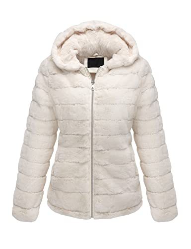 Women's Faux Fur Coat Shearling Fluffy Fuzzy Shaggy Hood Sherpa-Lined Fleece Jacket