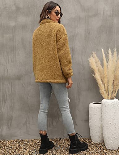 Womens Sherpa Jacket Warm Winter Teddy Bear Coat Casual Fleece Zip Up Oversized Loose Faux Shearling Outwear with Pockets