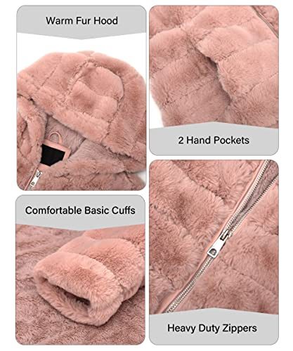 Women's Faux Fur Coat Shearling Fluffy Fuzzy Shaggy Hood Sherpa-Lined Fleece Jacket