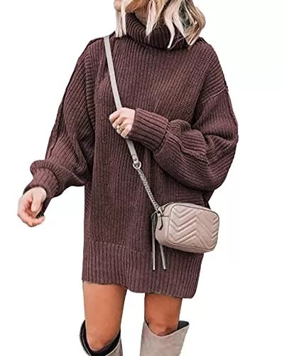 Women Fashion Sweater Short Dress Long Sleeve Turtleneck Oversized Fall Winter Soft Chunky Knit Pullover Sweaters