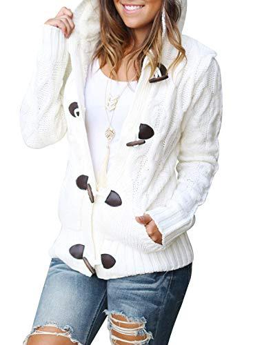 Womens 2022 Winter Hooded Cardigans Button Up Cable Knit Sweater Coat Outerwear with Pockets