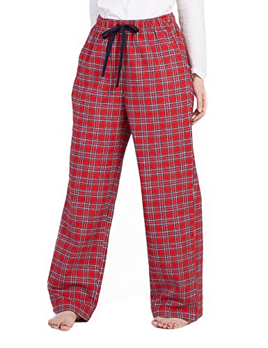 Women's Flannel Pajama Pants, Plaid 100% Cotton Pajamas, Comfy Lounge Sleep Pants with Drawstring and Pockets L74