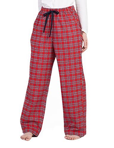 Women's Flannel Pajama Pants, Plaid 100% Cotton Pajamas, Comfy Lounge Sleep Pants with Drawstring and Pockets L74