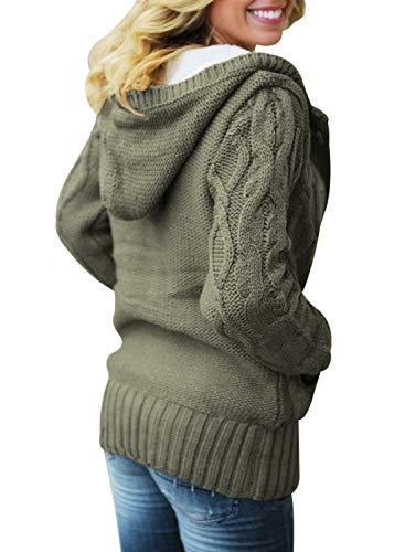 Womens 2022 Winter Hooded Cardigans Button Up Cable Knit Sweater Coat Outerwear with Pockets