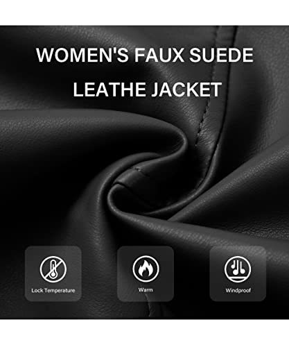 Women Faux Suede Leather Jacket Motorcycle Short Sherpa-Lined Coat with Removable Belt