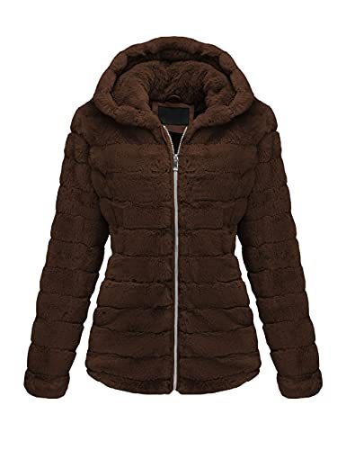 Women's Faux Fur Coat Shearling Fluffy Fuzzy Shaggy Hood Sherpa-Lined Fleece Jacket