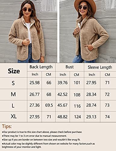 Women's Long Sleeve Cardigan Coat Lapel Button Down Warm Fuzzy Fleece Jacket Oversized Winter Outwear with Pockets