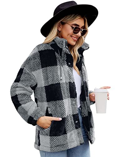 Womens Sherpa Jacket Warm Winter Teddy Bear Coat Casual Fleece Zip Up Oversized Loose Faux Shearling Outwear with Pockets