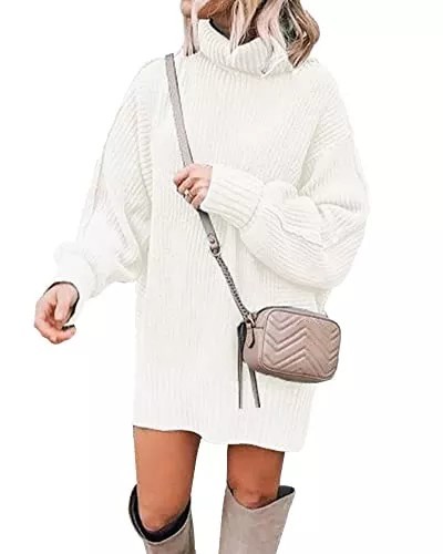 Women Fashion Sweater Short Dress Long Sleeve Turtleneck Oversized Fall Winter Soft Chunky Knit Pullover Sweaters