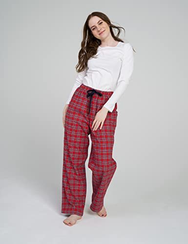 Women's Flannel Pajama Pants, Plaid 100% Cotton Pajamas, Comfy Lounge Sleep Pants with Drawstring and Pockets L74