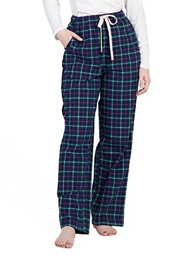 Women's Flannel Pajama Pants, Plaid 100% Cotton Pajamas, Comfy Lounge Sleep Pants with Drawstring and Pockets L74
