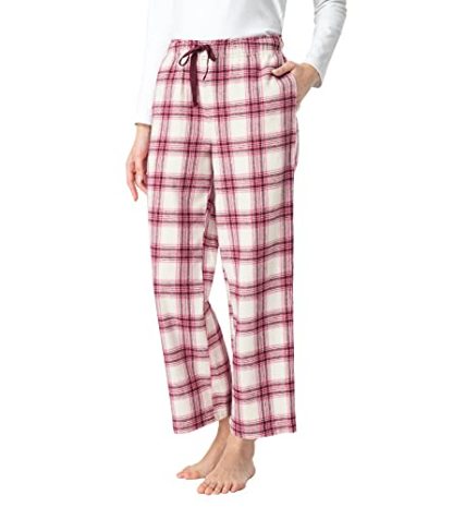 Women's Flannel Pajama Pants, Plaid 100% Cotton Pajamas, Comfy Lounge Sleep Pants with Drawstring and Pockets L74