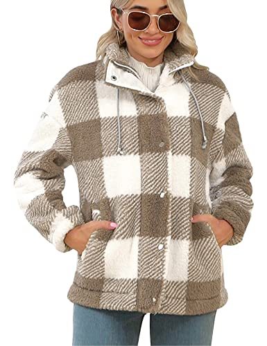 Womens Sherpa Jacket Warm Winter Teddy Bear Coat Casual Fleece Zip Up Oversized Loose Faux Shearling Outwear with Pockets