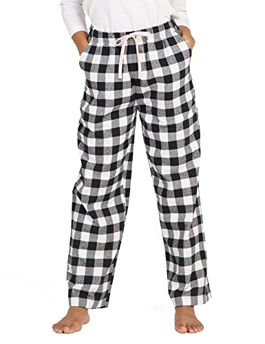 Women's Flannel Pajama Pants, Plaid 100% Cotton Pajamas, Comfy Lounge Sleep Pants with Drawstring and Pockets L74