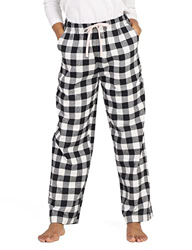 Women's Flannel Pajama Pants, Plaid 100% Cotton Pajamas, Comfy Lounge Sleep Pants with Drawstring and Pockets L74