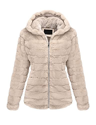 Women's Faux Fur Coat Shearling Fluffy Fuzzy Shaggy Hood Sherpa-Lined Fleece Jacket