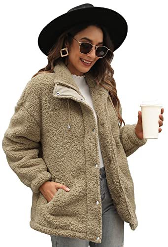 Womens Sherpa Jacket Warm Winter Teddy Bear Coat Casual Fleece Zip Up Oversized Loose Faux Shearling Outwear with Pockets