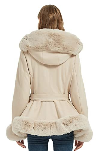 Faux Suede Leather Coat Women Fall and Winter Fashion Hood Jacket with Fur Collar