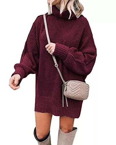 Women Fashion Sweater Short Dress Long Sleeve Turtleneck Oversized Fall Winter Soft Chunky Knit Pullover Sweaters