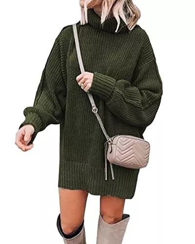 Women Fashion Sweater Short Dress Long Sleeve Turtleneck Oversized Fall Winter Soft Chunky Knit Pullover Sweaters