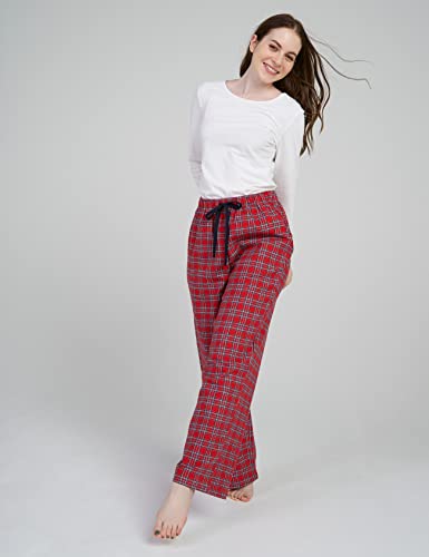 Women's Flannel Pajama Pants, Plaid 100% Cotton Pajamas, Comfy Lounge Sleep Pants with Drawstring and Pockets L74