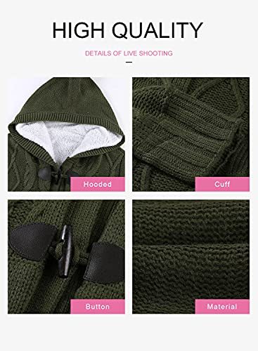 Womens 2022 Winter Hooded Cardigans Button Up Cable Knit Sweater Coat Outerwear with Pockets