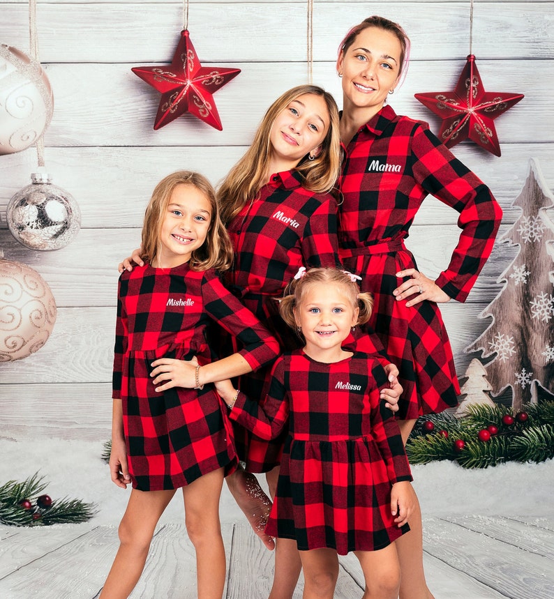 Family Matching Christmas Dresses, Christmas gifts, Mommy and me Dresses, Plaid Buffalo Dresses, Red Christmas dresses, Custom dress