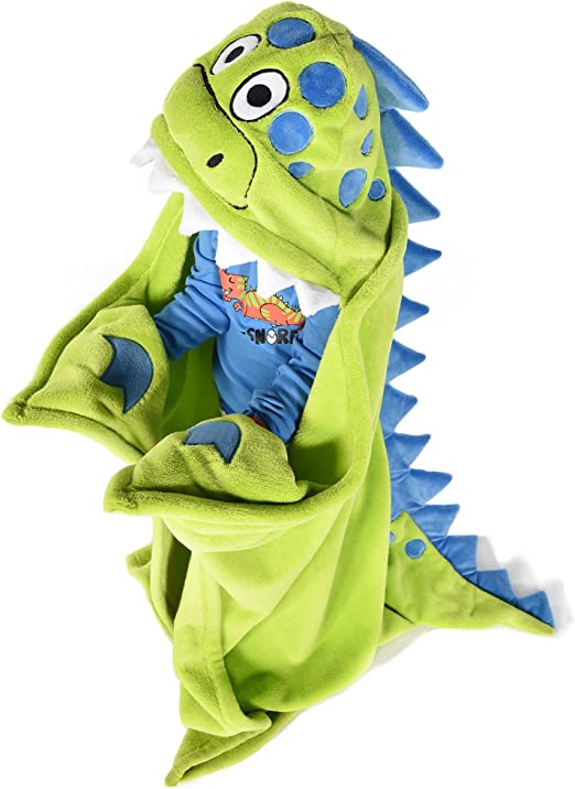 Lazy One Hooded Critter Dinosaur Kids Blanket with Furry Hood and Applique Hands (Junior, Adult)