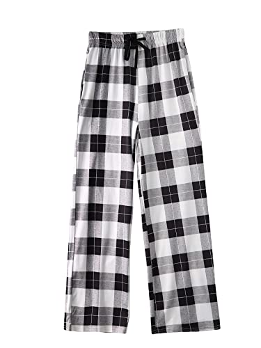 Women's Plaid Print Drawstring High Waist Straight Leg Pants Casual Loose Long Pajama Lounge Trousers