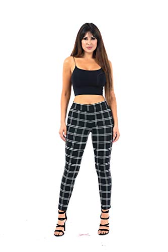 Jeans Large Plaid Pull On Pant with Back Darts for Casual and Office Wear