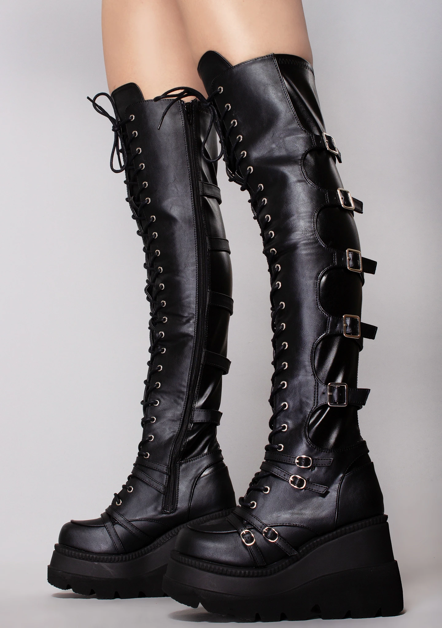 Black Widow Lace Up Knee High Platform Boots