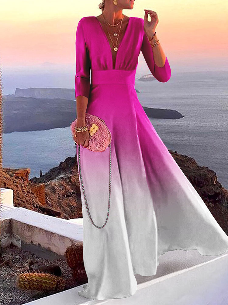 Comstylish Elegant Rose And White Gradient Maxi Dress