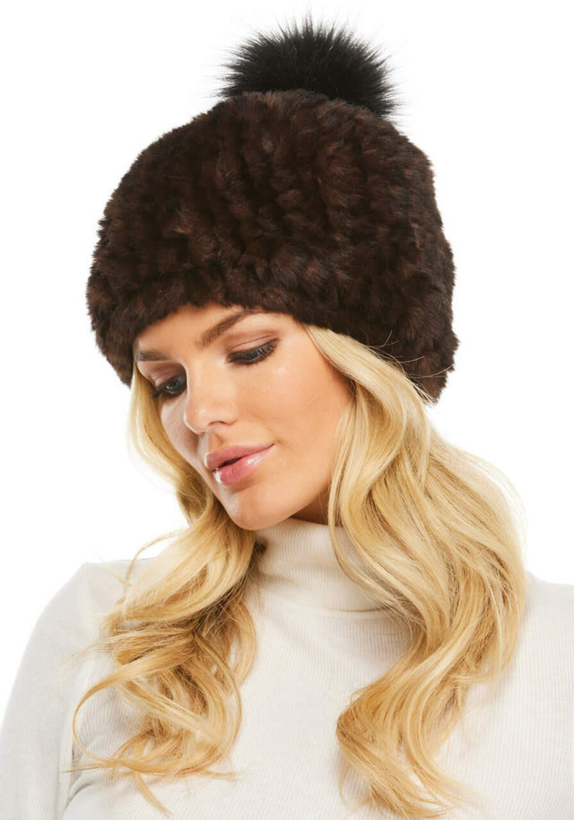 Whiskey Knitted Faux Fur Pom Hat