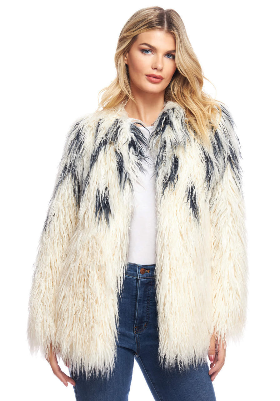 Ivory Tibetan Lamb Faux Fur Moody Blue Jacket
