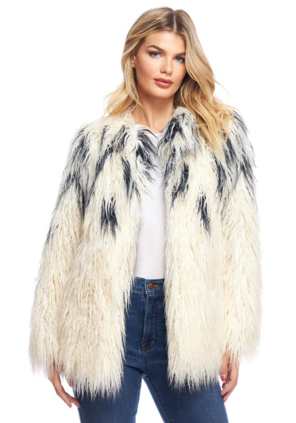 Ivory Tibetan Lamb Faux Fur Moody Blue Jacket