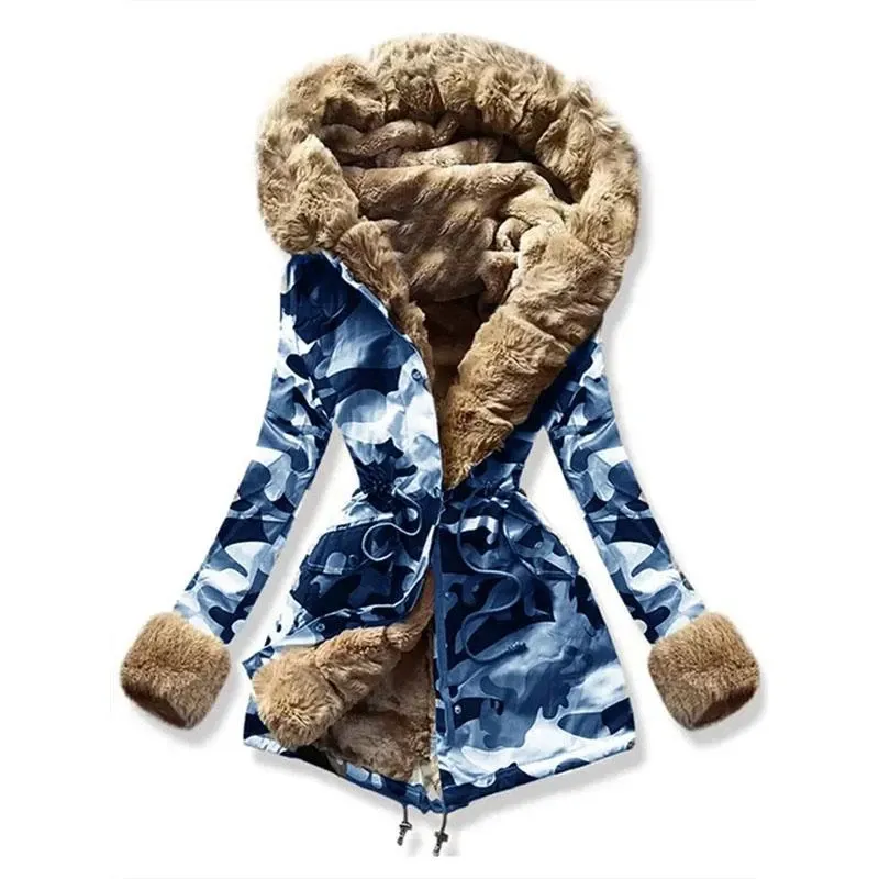 HOODED POCKET CAMOUFLAGE PARKA COAT/blue