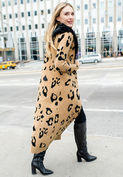 Leopard Fox Collar Duster Sweater